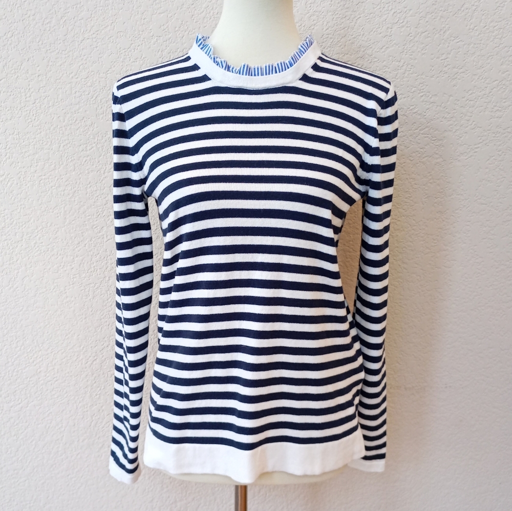💙 J. Crew striped ruffle trim collar sweater